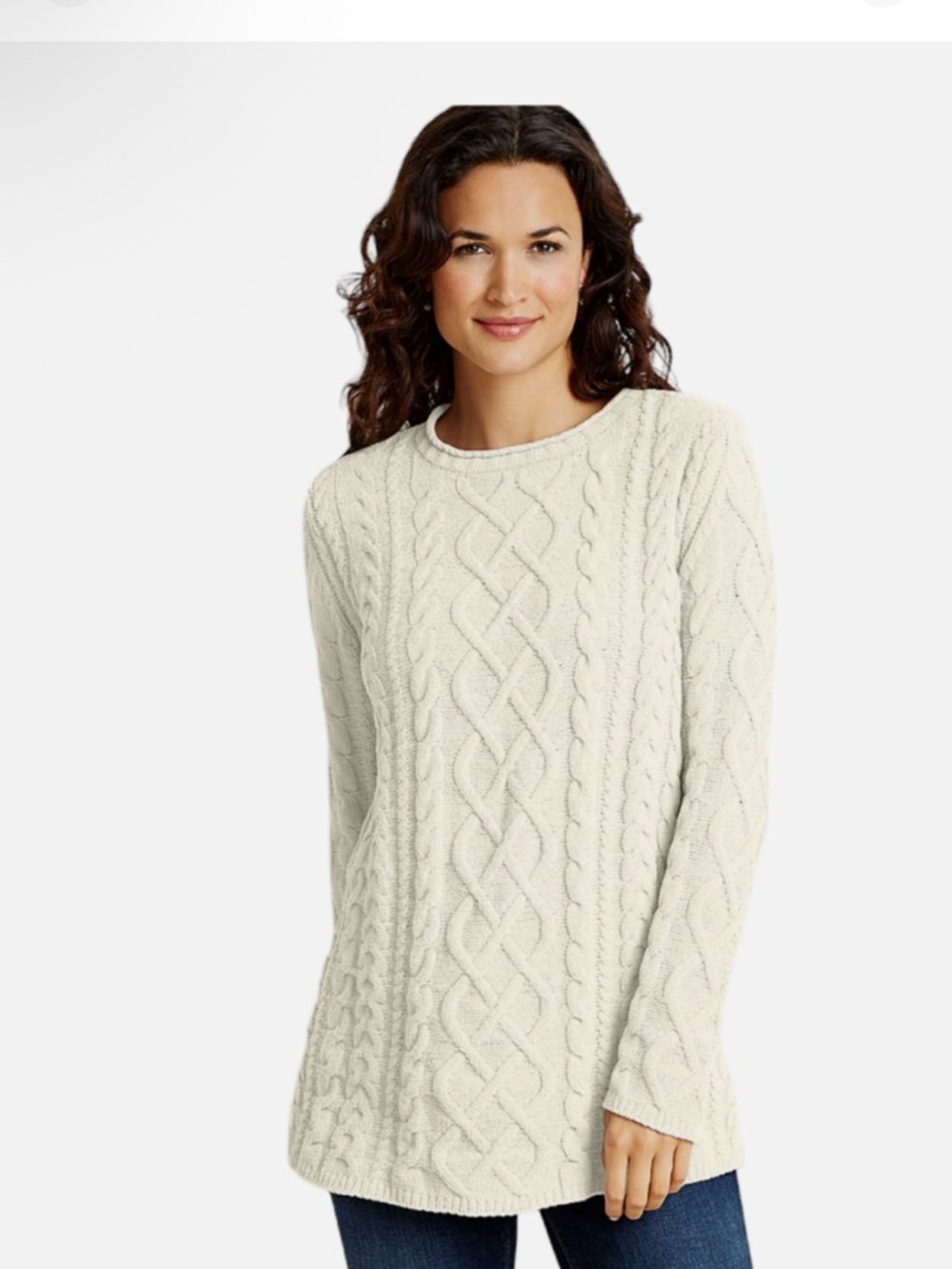 J. Jill Fisherman’s Cream Cable Knit Crewneck Sweater large tall - Picture 1 of 6